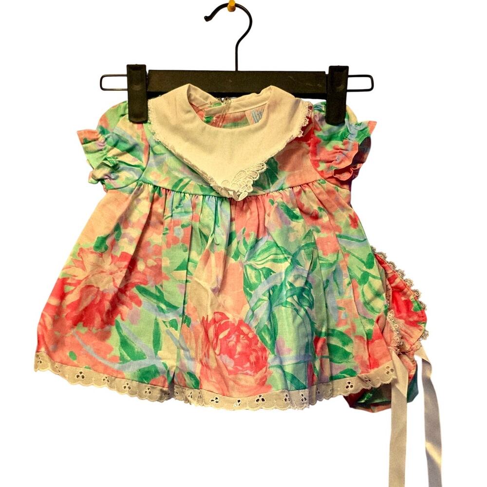 Vintage Little Gem floral dress with cap size 6-9 months